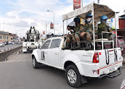 Peacekeepers serving in the United Nations Organisation Stabilisation Mission in the Democratic Republic of the Congo (MONUSCO) from India patrol in Goma, eastern DRC, on March 19 2020. 