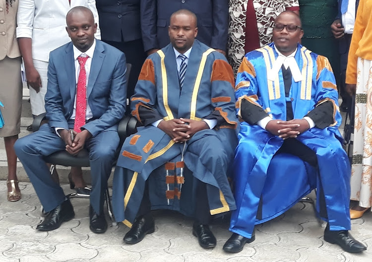 From Left: Nakuru County Assembly Deputy Speaker, Joseph Ngware, Speaker Joel Karuri and Clerk, Joseph Malinda.