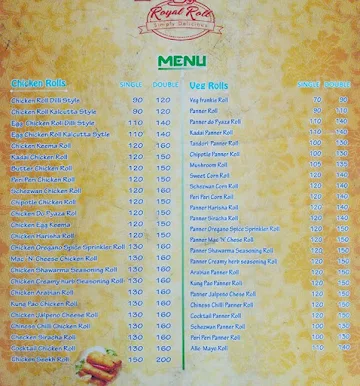 Royal Rolls menu 