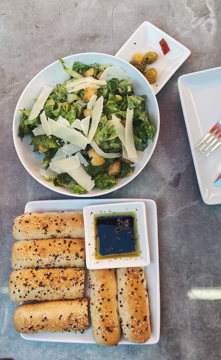 caesar salad & everything bagel breadsticks