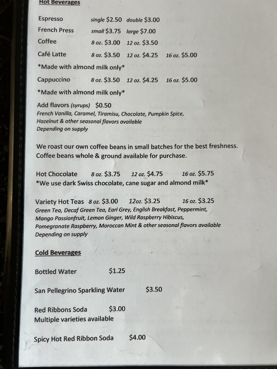 Cafe Chocolade gluten-free menu