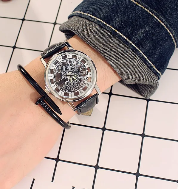 GENVIVIA High Quality Men's Luxury Hollow Stainless Leather Strap Watch. Experience timeless style, superior craftsmansh