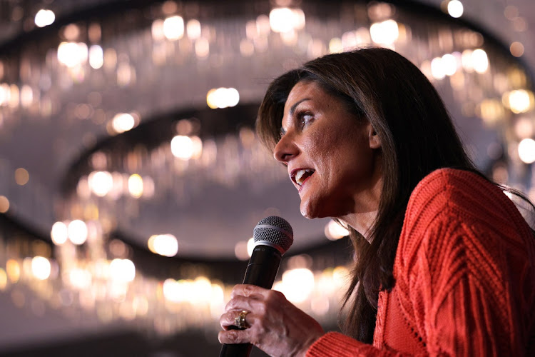 Republican presidential candidate and former US Ambassador to the United Nations Nikki Haley speaks at a Get Out The Vote campaign rally ahead of the New Hampshire primary election in Salem, New Hampshire, US, January 22, 2024.