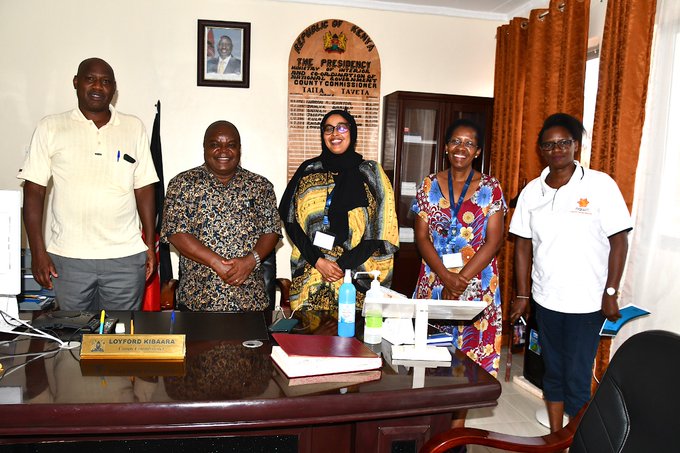 A team of the Presidential Working Party on Education Reforms in the County CommissioneR Taita Taveta County, Loyford Kibaara's office moments after paying a courtesy call on him.