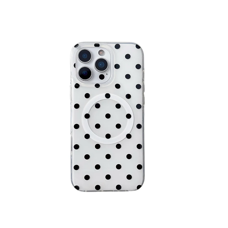 Polka Dot Handyhülle mit magnetischer Halterung Schützen Sie Ihr Telefon mit Stil und Komfort. Einfache Befestigung und optimaler Halt.