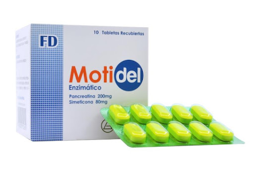 Pancreatina + Simeticona Motidel Enzimatico 200/80mg 10 Tabletas Blister 1 x Blister de 10 Tabletas
