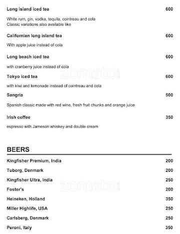 Marea (Howard Johnson Bengaluru Hebbal) menu 