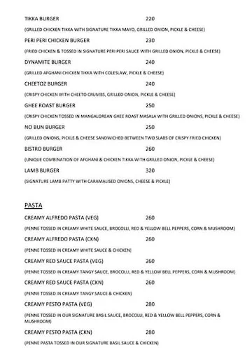 Burger Bistro menu 