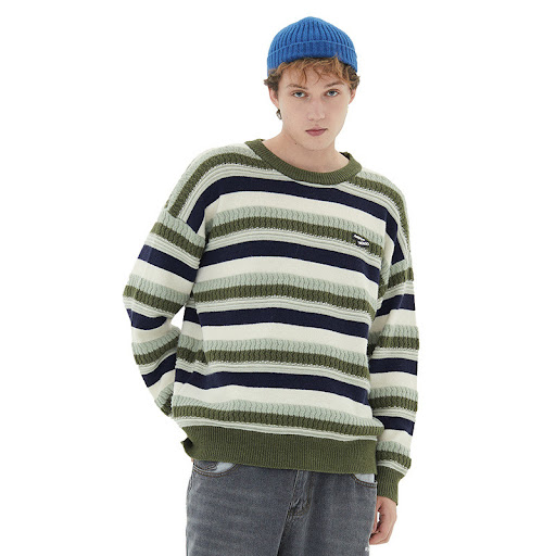 Title 3, Striped Sweater with Round Neck and Long Sleeve...