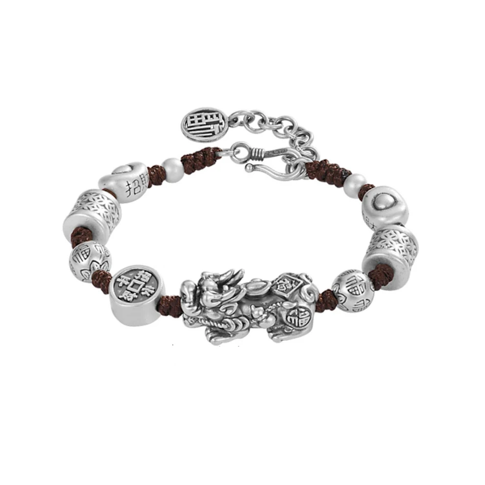999 Sterling Zilveren Pi Xiu Armband Fortuin Vintage Handgeweven Brengt Geluk en Rijkdom Bescherming Feng Shui Sieraden