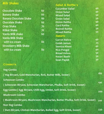 Andhra Bhojanam menu 