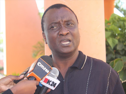 A file photo of lawyer Gitobu Imanyara addressing journalists at Pangoni Resort in Mombasa. /NORBERT ALLAN