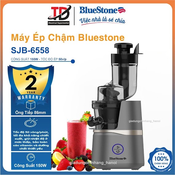 Máy Ép Chậm Bluestone Sjb - 6558, Ép Kiệt Bã Rau Củ Quả, Thiết Kế Gọn Dễ Dàng Lắp Đặt Vệ Sinh, Hàng Chính Hãng