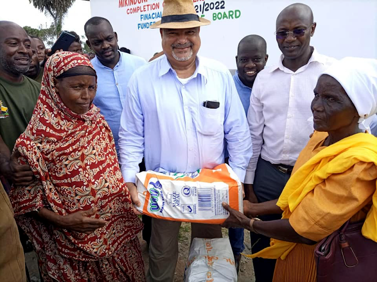 Lamu Governor Fahim Twaha when he donated food to the Boni in Lamu.