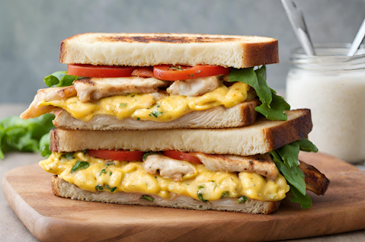 Grilled Chicken and Egg Double Decker Sandwich