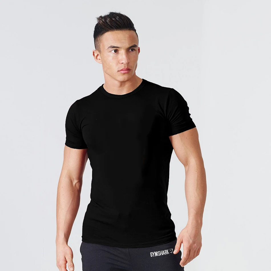 Men's Solid Color Fitness Round Neck Sports Short Sleeve T-shirt. Comfortable and Breathable Performance Wear. Perfect f