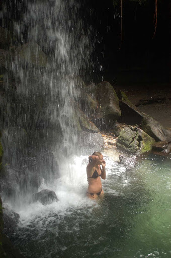 A waterfall and emerald pool on Dominica. 