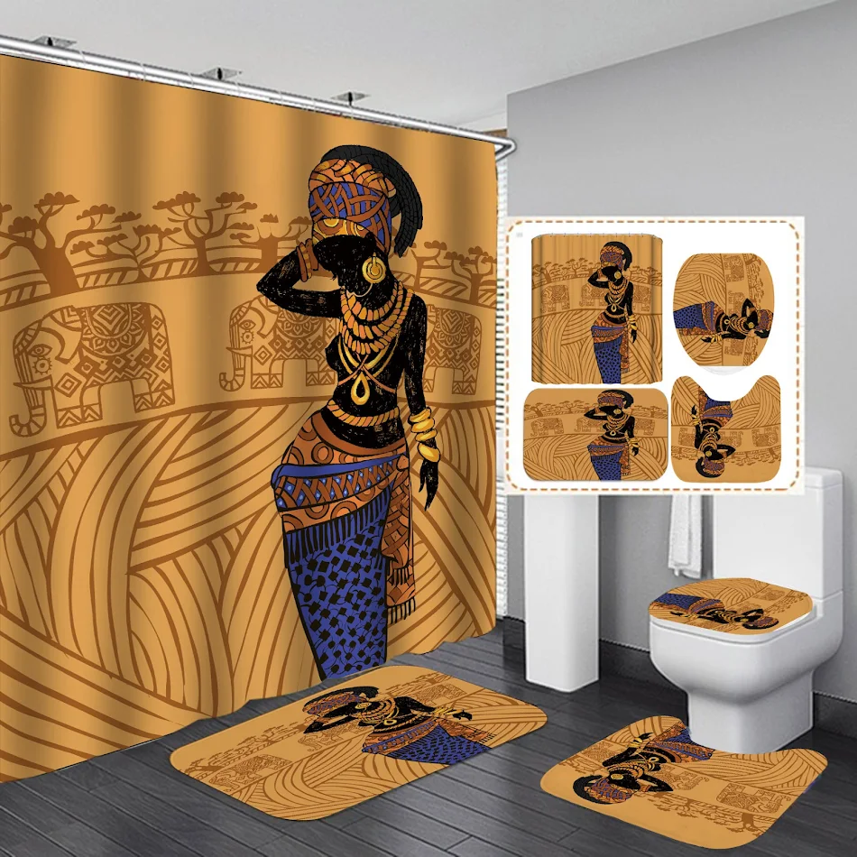 Rideau de Douche Imperméable Ensemble Quatre Pièces pour Salle de Bain Protection Anti-Eau, Facile à Installer et à Nettoyer, Design élégant