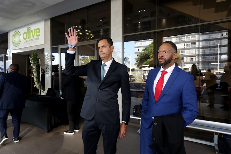 Former Bafana Bafana players Andre Arendse and Mark Williams arrive to pay their respects to their former coach Clive Barker in Durban on Thursday, June 15 2023.