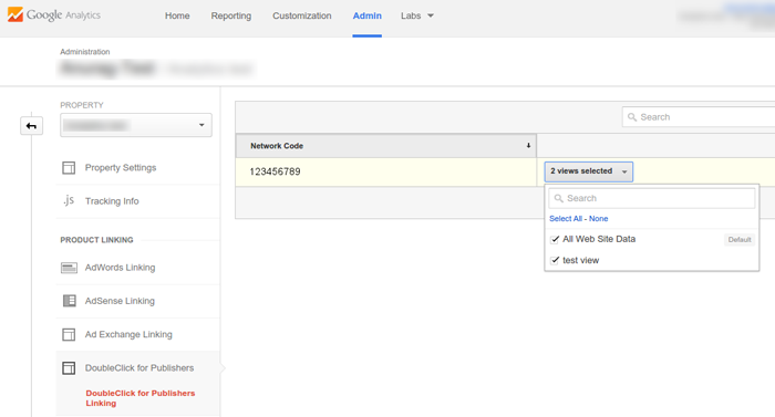 Select views for the DFP Reporting Integration