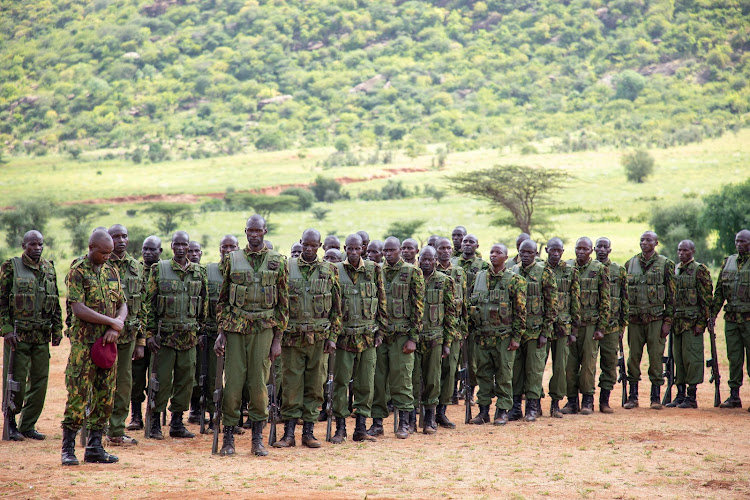 140 National Police Reservits during a passing out ceremony in Igembe North on December 15, 2023.