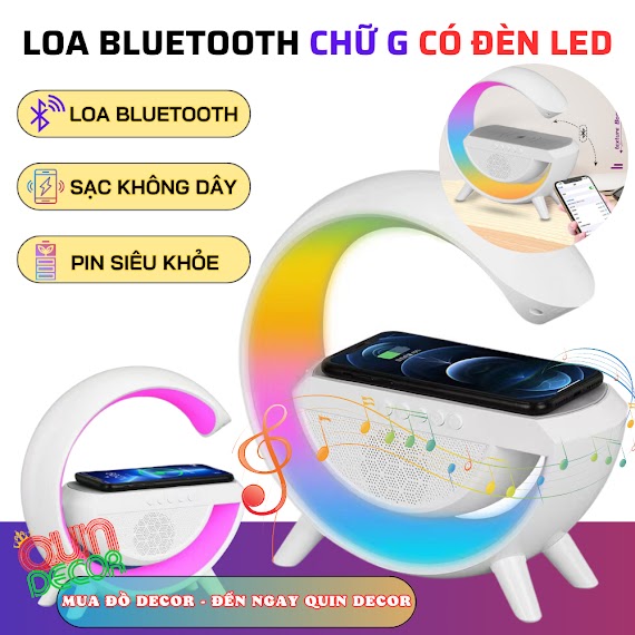 Loa Bluetooth Thông Minh Chữ G, 4 Chức Năng Sạc Không Dây Báo Thức Đèn Ngủ 265 Chế Độ Sáng, Màu Trắng Tinh Tế