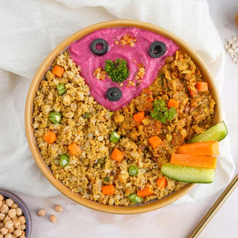 Beetroot Hummus Chicken Millet Bowl