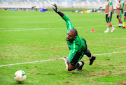 Bafana Bafana and Kaizer Chiefs goalkeeper and captain Itumeleng Khune dives for the save during the SA training session at Moses Mabhida Stadium in Durban on September 6 2018.