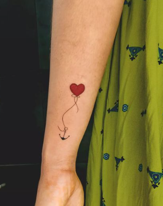 Red Heart With Anchor Tattoo For Women