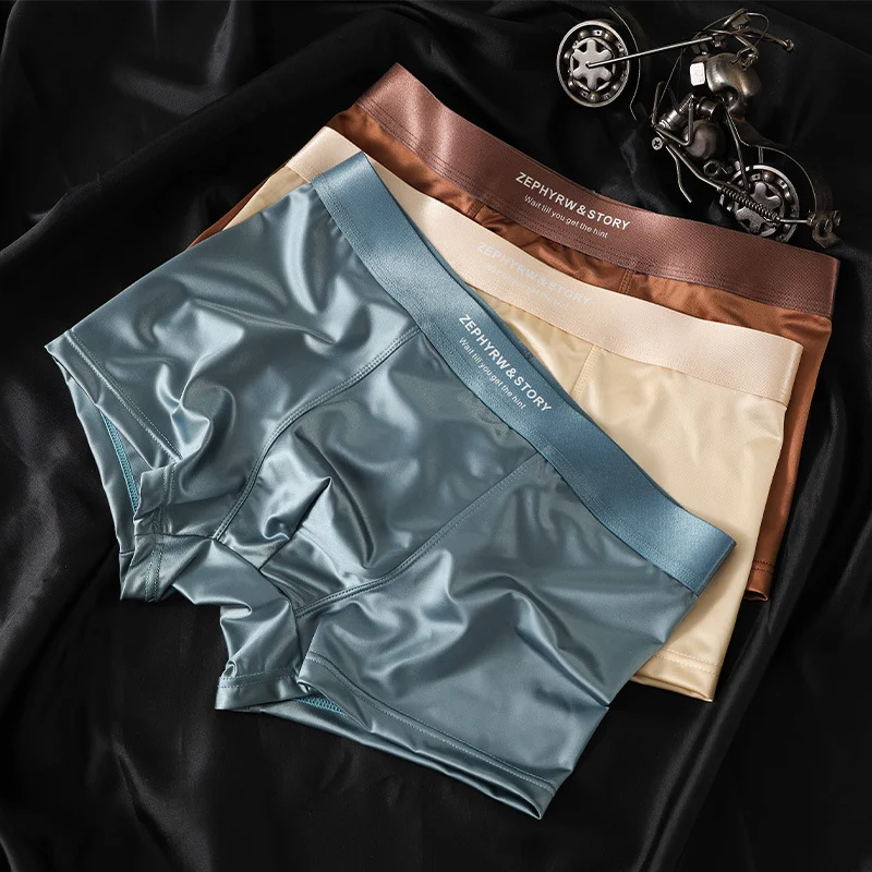Men's Satin Light Luxury Ice Silk Underwear Summer Breathable Soft Comfortable Boxer Briefs Cool & Fresh Feel Lightweigh