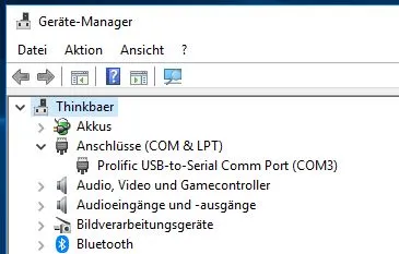 COM-Port im Geräte-Manager mit Prolific Geraetetreiber