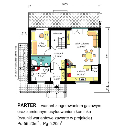 BW-49 wariant 11 bez garażu - Rzut parteru - propozycja adaptacji - ogrzewanie gazowe