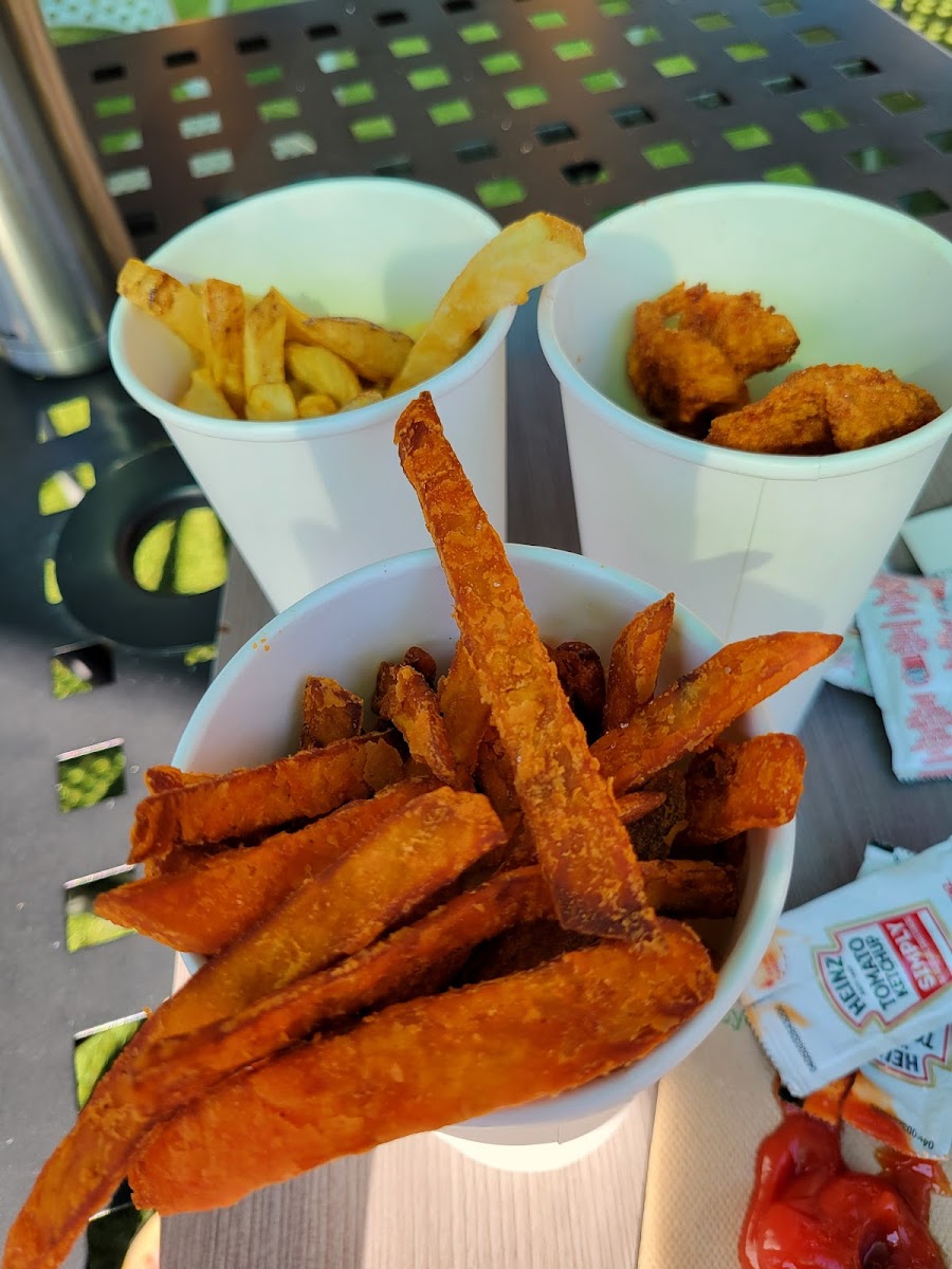 Sweet potato & regular fries & adult chicken strips