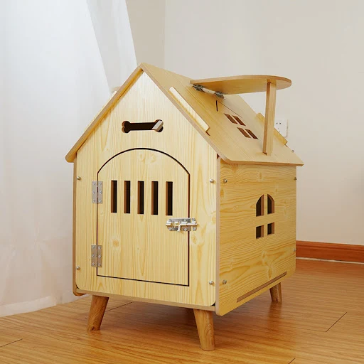 Single Family Small Villa Pet Houses，wooden Dog House Outdoor Guardrail, Indoor All-season Universal Pet Cat Kennels Dog