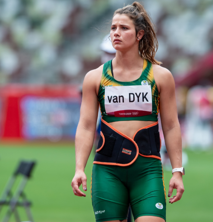 Jo-Ane van Dyk during the qualification round of the women’s javelin throw at the Tokyo Games.