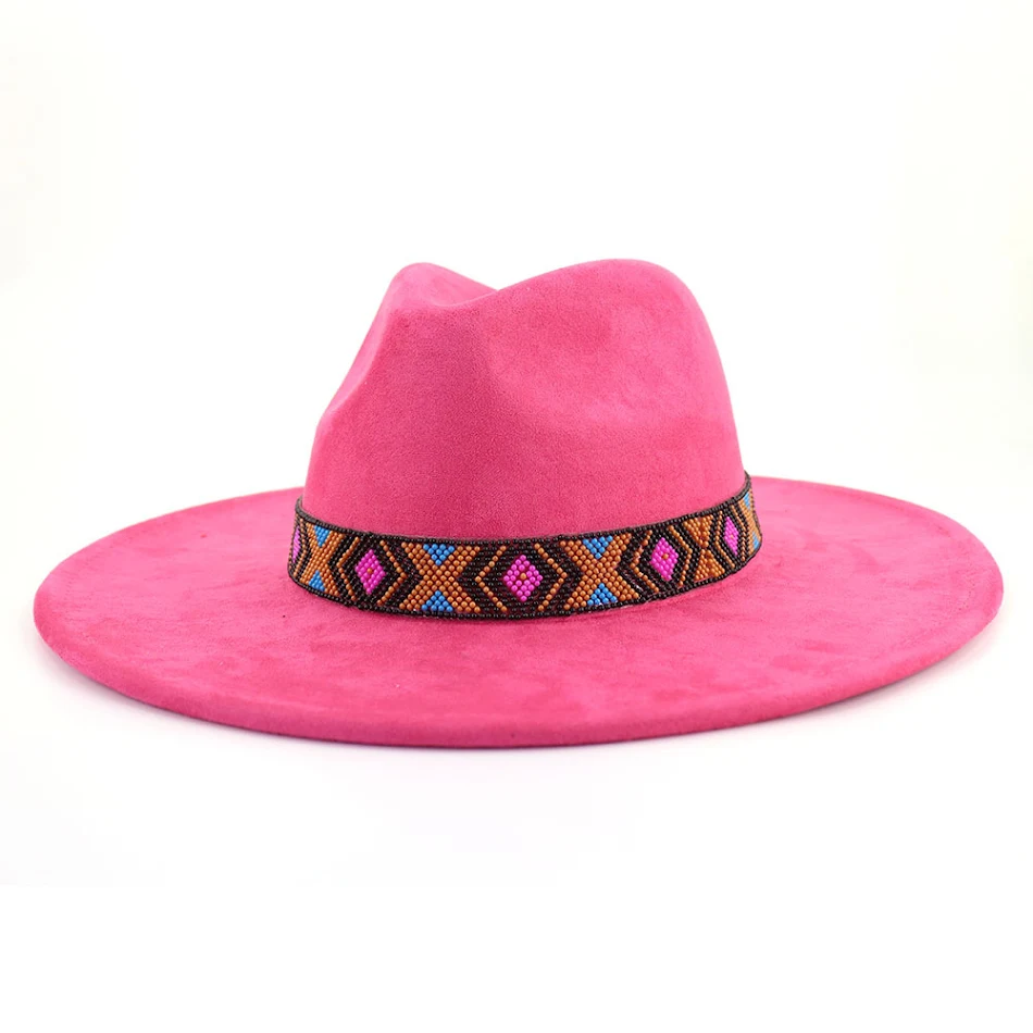 Dames Suede Boheemse grote rand platte hoge hoed