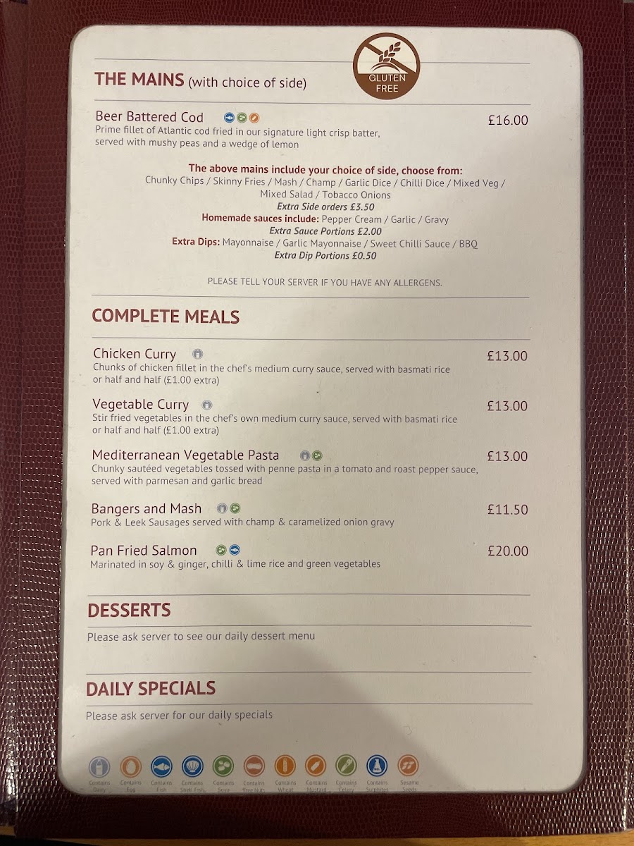 Adelphi Portrush gluten-free menu