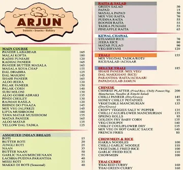 Arjun Sweets menu 