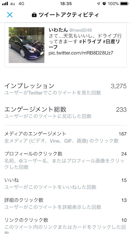 リーフのツイッターに関するカスタム事例の投稿画像1枚目