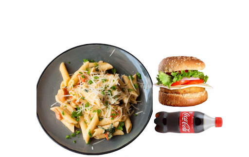 Veg Pasta (White Sauce) & Veg Burger Combo