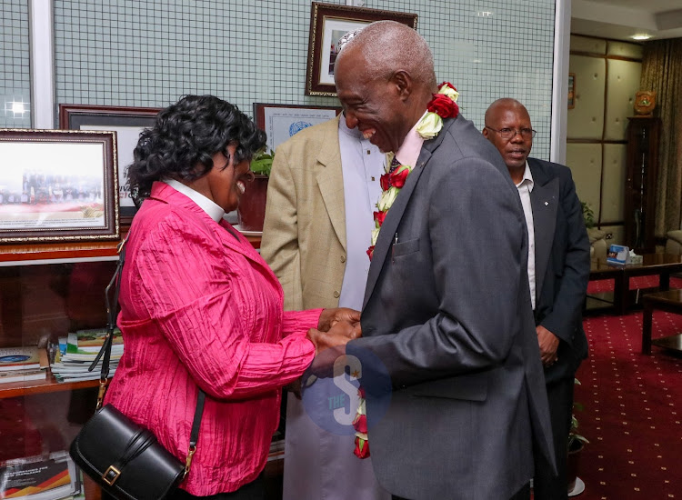 Prof Paul Wainaina meets members of the clergy after his come back in KU on Thursday, November 3, 2022.