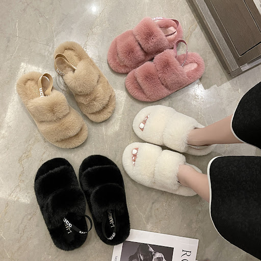Title 5, Flat Casual Thick-soled One-word Plush Drag Wom...