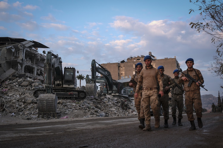 Soldier patrol a street Hatay, Turkey, February 24 2023. Picture: MEHEMT KACMAZ/GETTY IMAGES