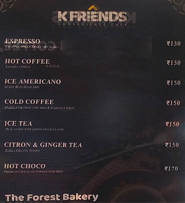 K Friends Cafe menu 