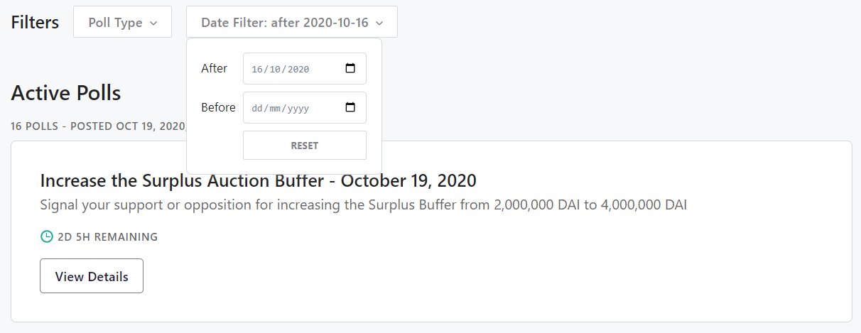 Filtering within the Maker Voting Portal allows for a better  user experience.