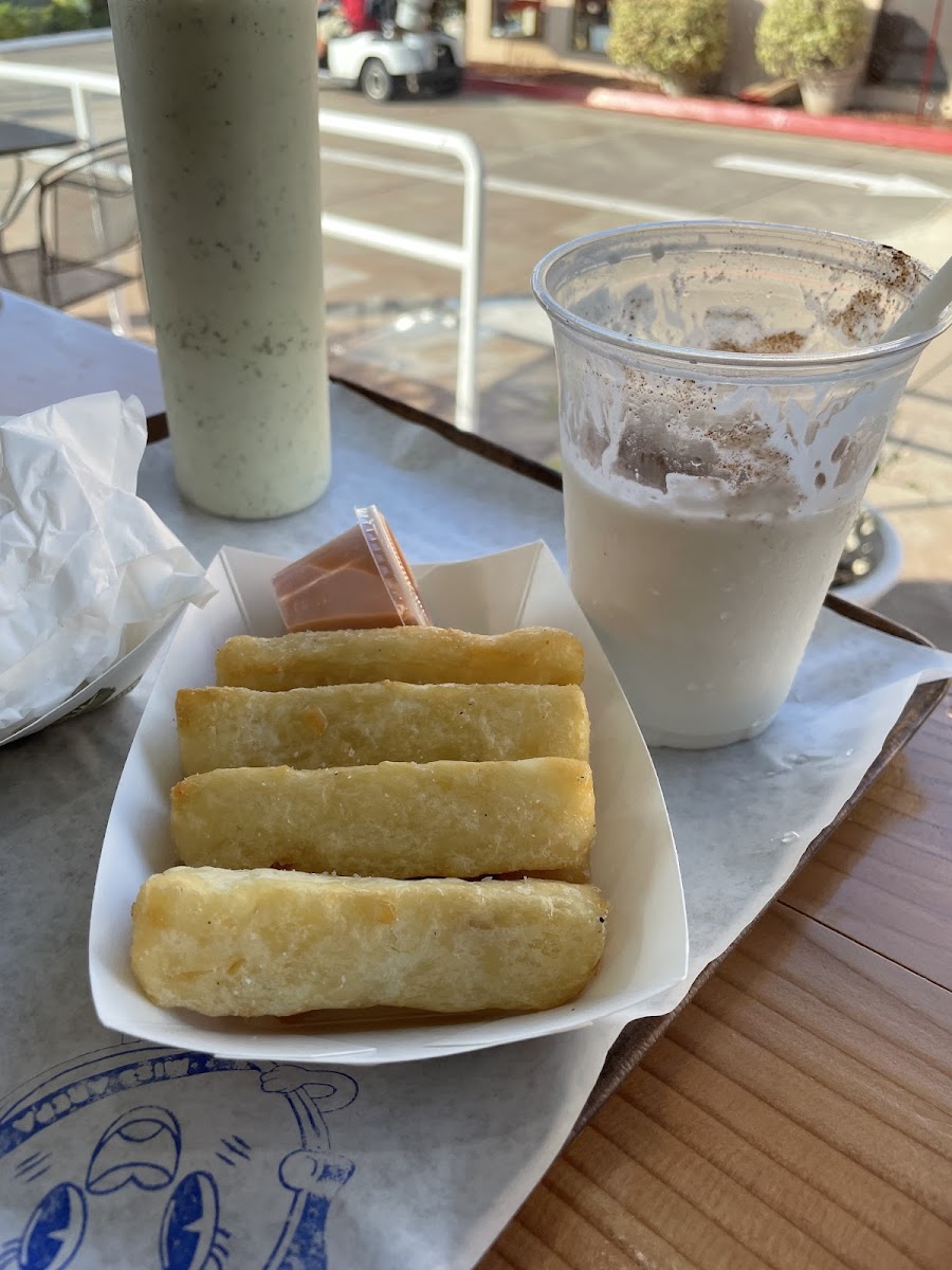 Yuca fries with chicha drink (not the drink I meant to order, but VERY good)