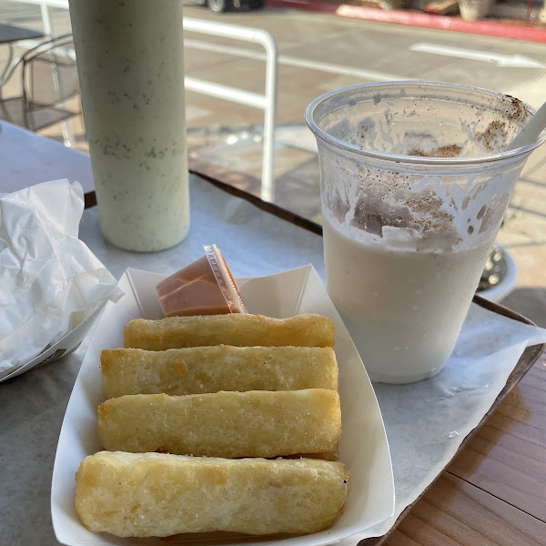 Yuca fries with chicha drink (not the drink I meant to order, but VERY good)