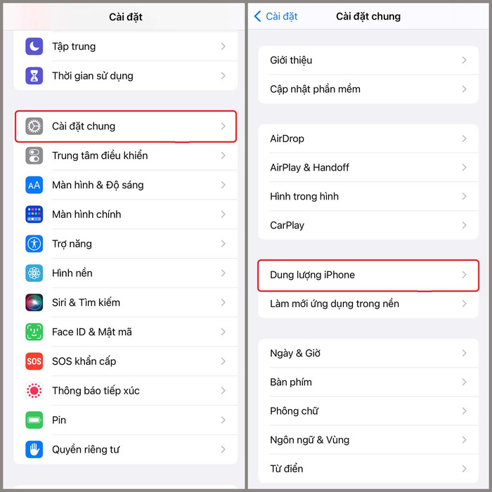 Trong Cài đặt chung chọn Dung lượng iPhone