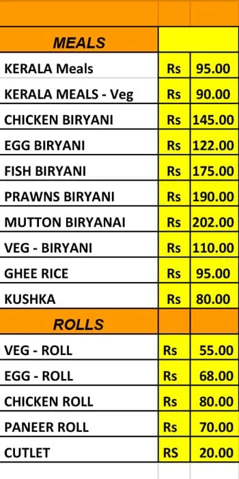 Joys Kuttanadu Restaurant menu 