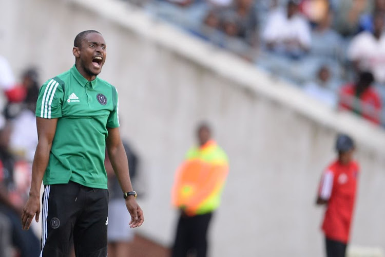 Orlando Pirates coach Rulani Mokwena celebrates during the Absa Premiership match against Cape Town City at Orlando Stadium on September 28 2019 in Johannesburg, South Africa.